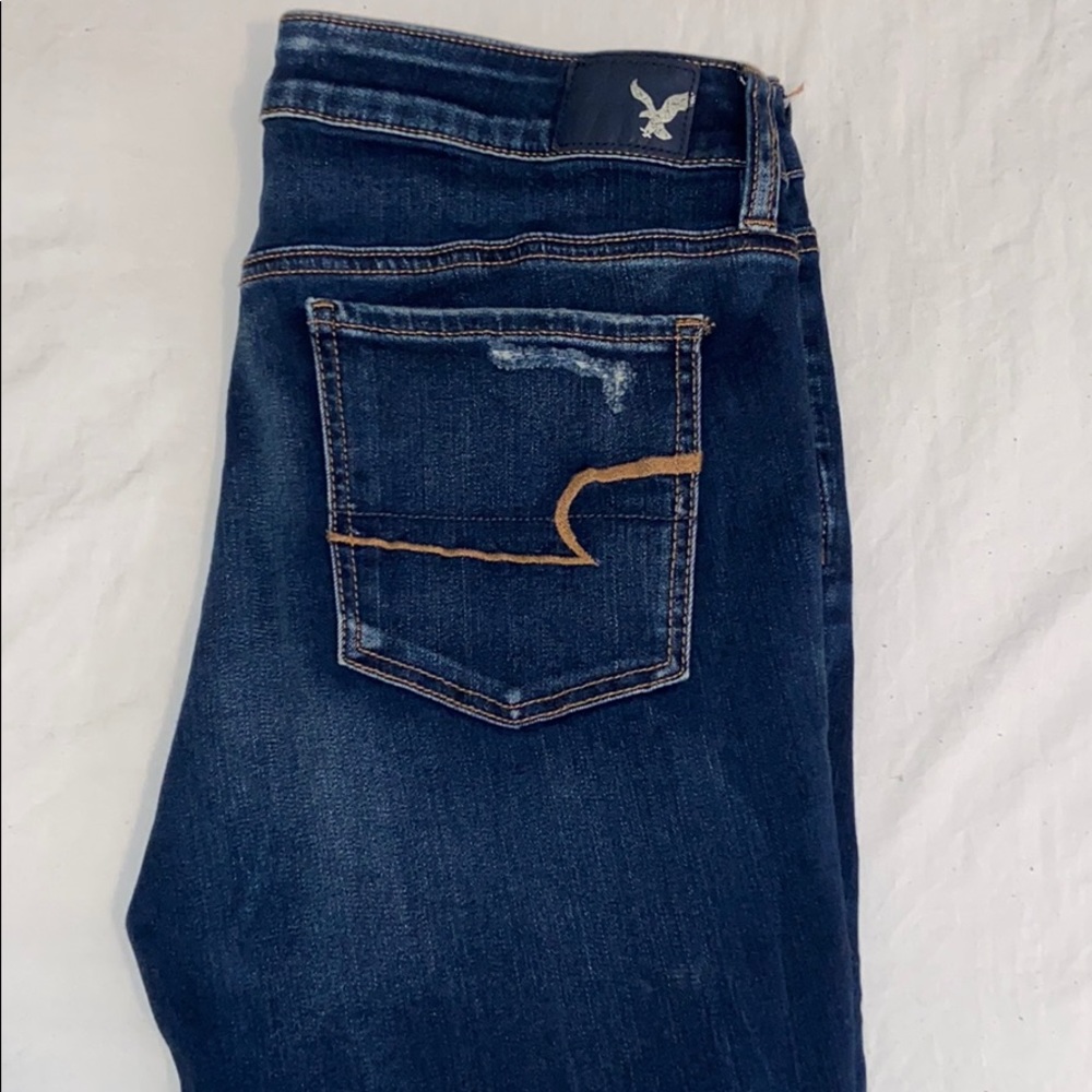 Dark Wash Destroyed Jegging Cropped AE Jeans